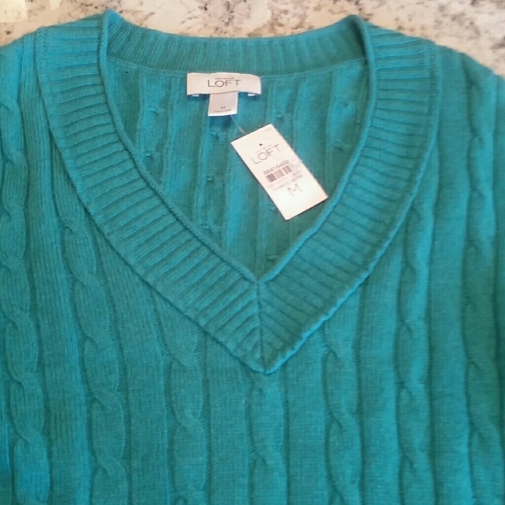 LOFT l Cable knit Teal Pullover C6 - Picture 2 of 5